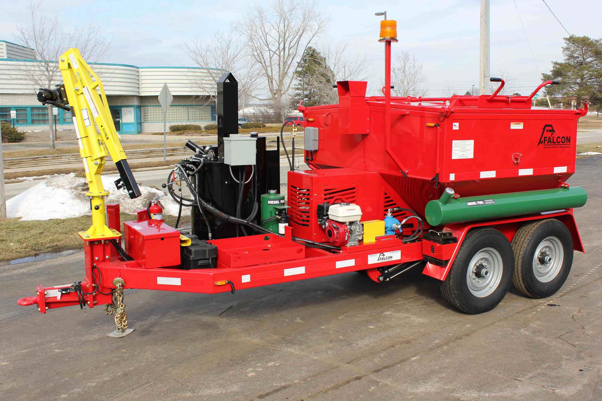 Hoist-with-12-volt-winch-on-Falcon-hot-mix-heater-trailer-4 Falcon Asphalt repair equipment